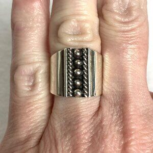 Sterling Silver 925 ATI Mexico Bead Ball Wide Band Ring Tapered Shank Sz 5.5